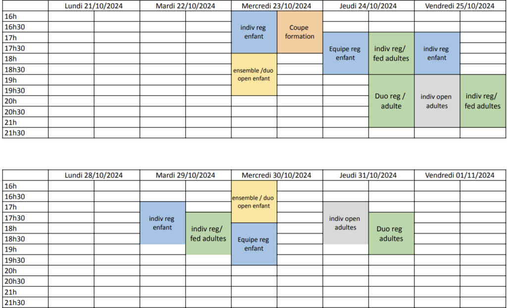 le planning des stages d'octobre en gymnastique rythmique pour les compétitrices